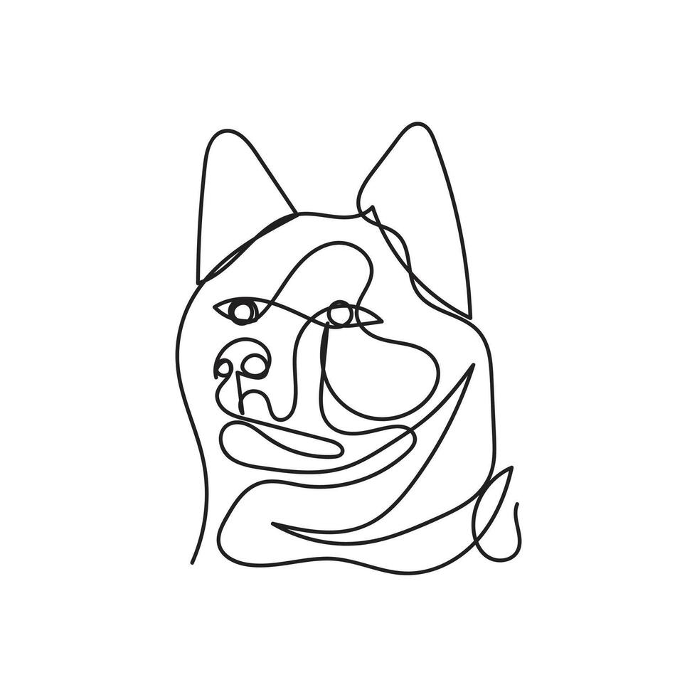 akita dog one line art , continuous line art, minimal line art vector