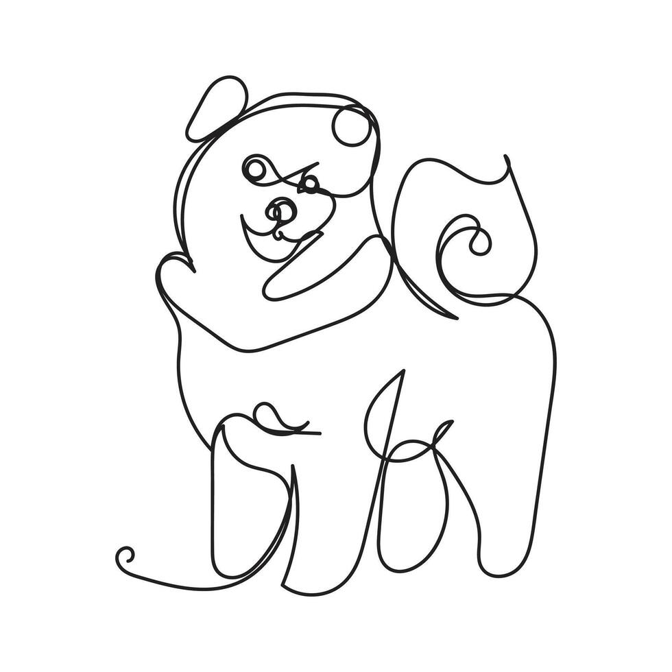 akita dog one line art , continuous line art, minimal line art vector