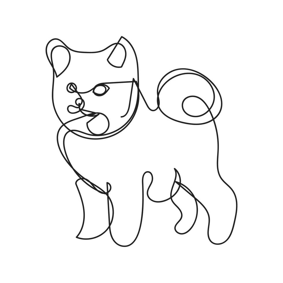 akita dog one line art , continuous line art, minimal line art vector