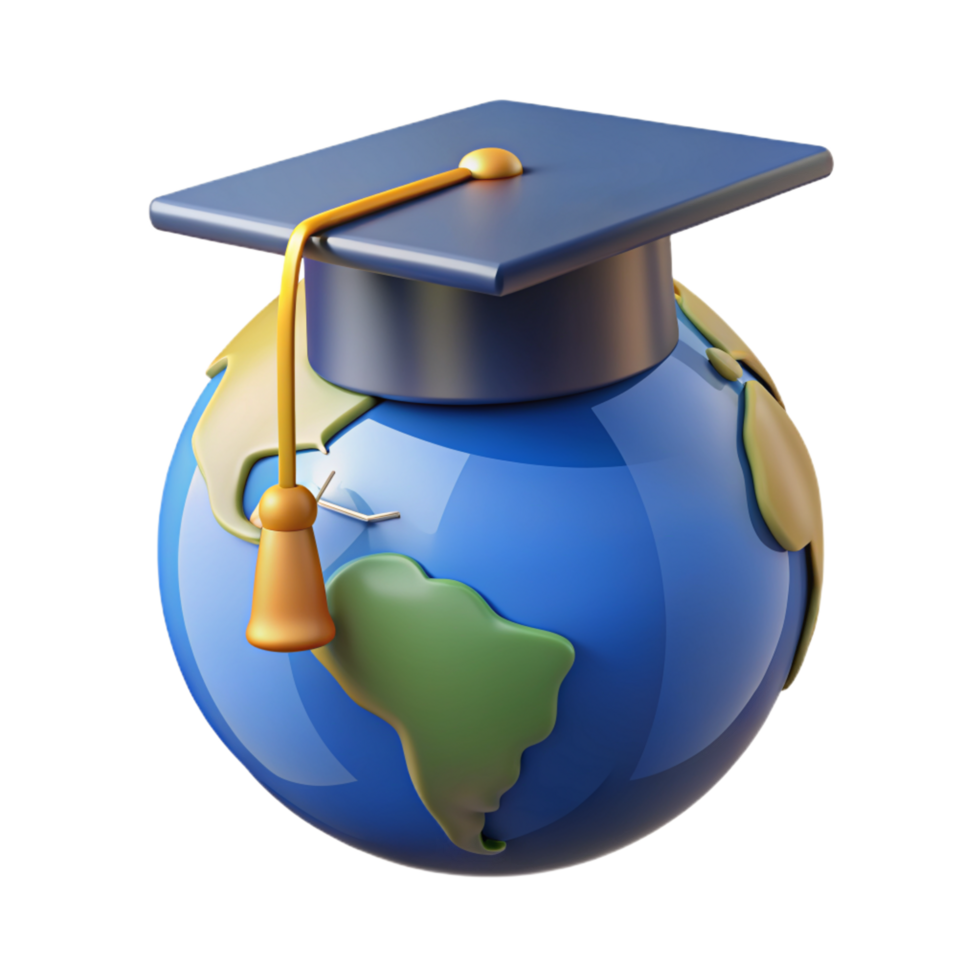 Globe World Map with Graduation Hat 3d Decoration png