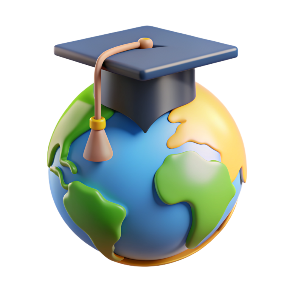 Globe World Map with Graduation Hat 3d Item png