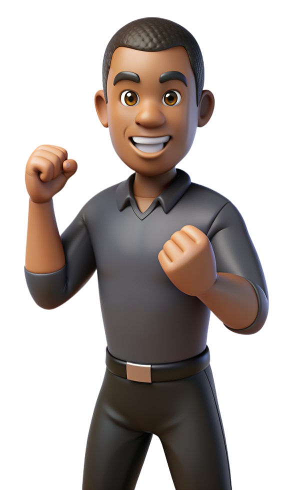 The black man clenched his fists 3d Mascot png