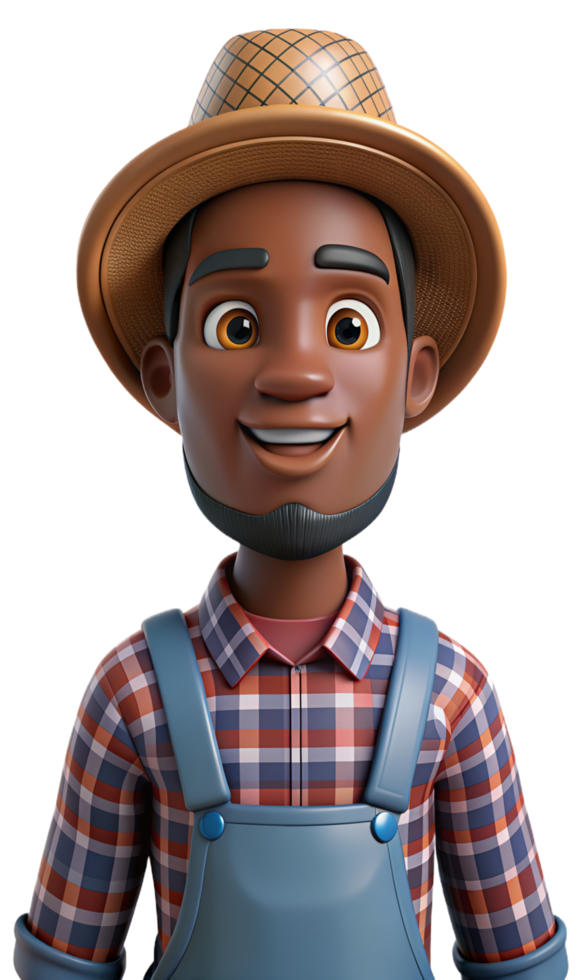 Black Man as Farmer 3d Mascot png