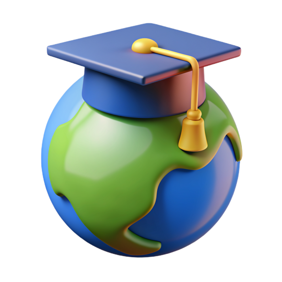Globe World Map with Graduation Hat 3d Element png
