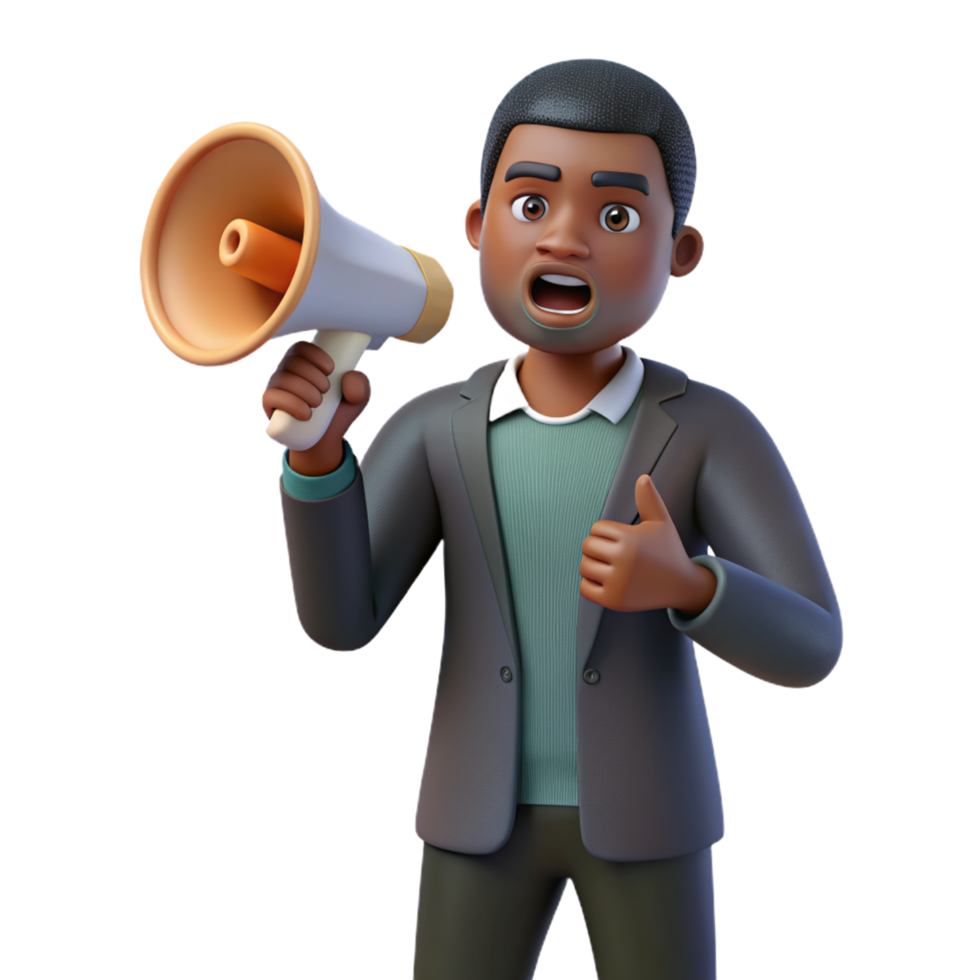 The Black Man Holding Megaphone 3d Mascot png