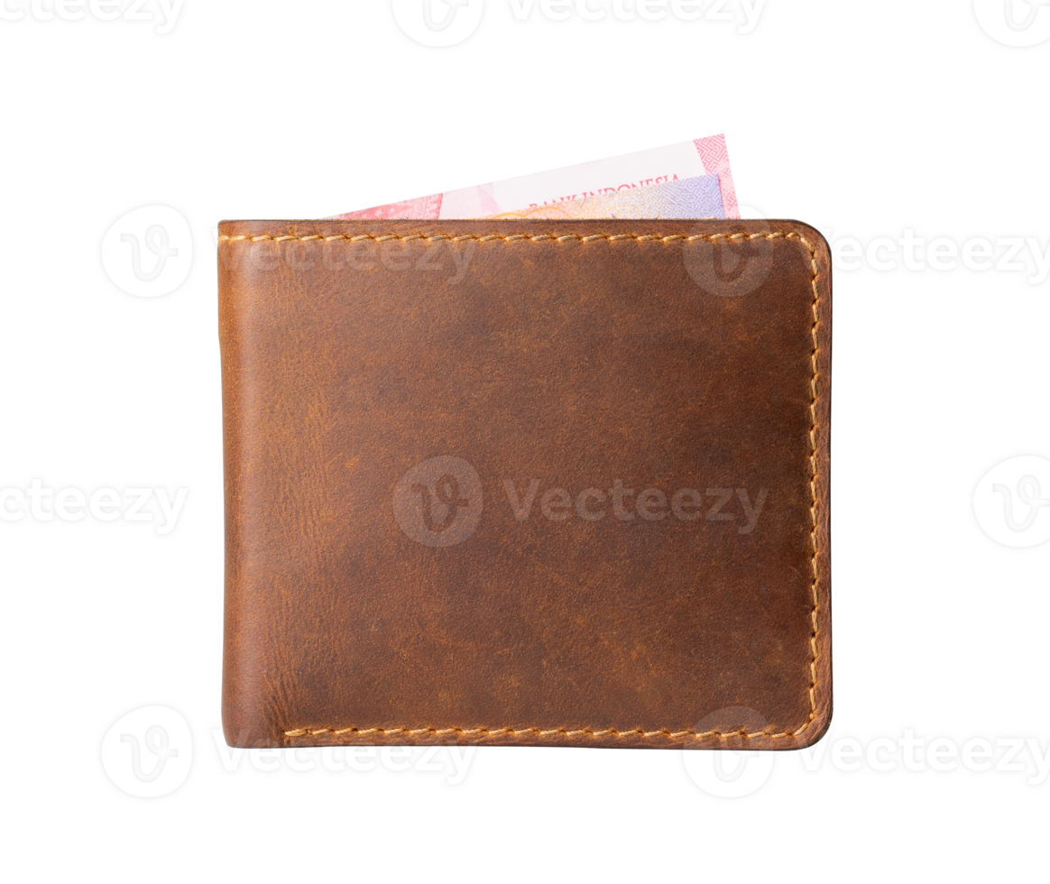 brown leather wallet with money isolated png