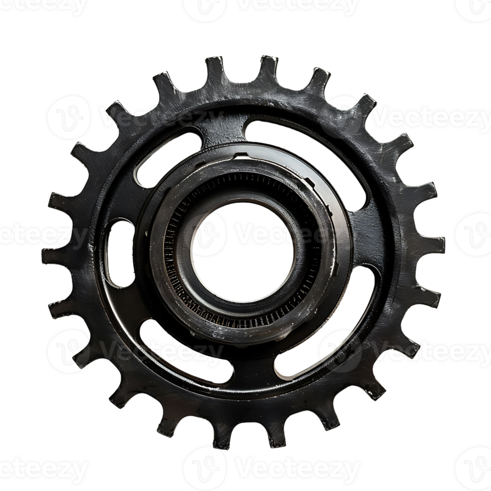 A black single-speed bicycle freewheel with visible gears png