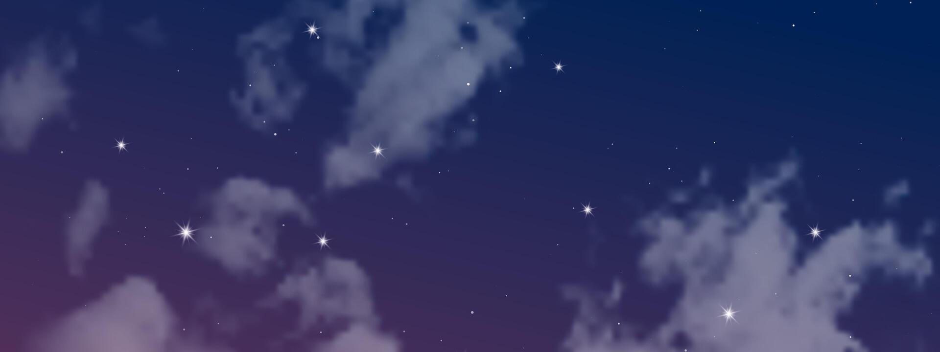 Night sky with clouds and many stars vector