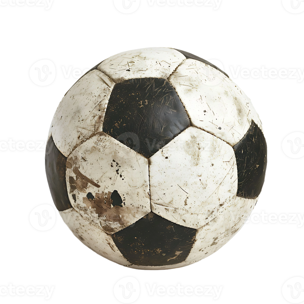 A worn, dirty, black and white soccer ball png