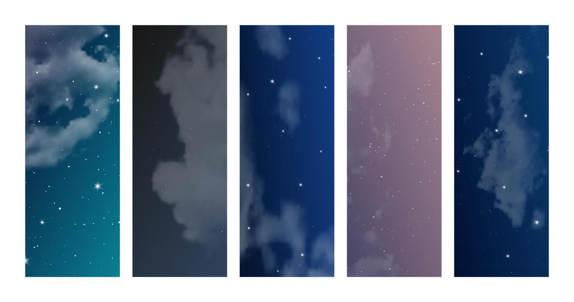 Night sky with clouds and many stars vector