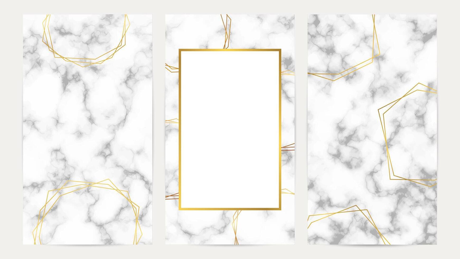 Golden geometric frames on marble texture vector