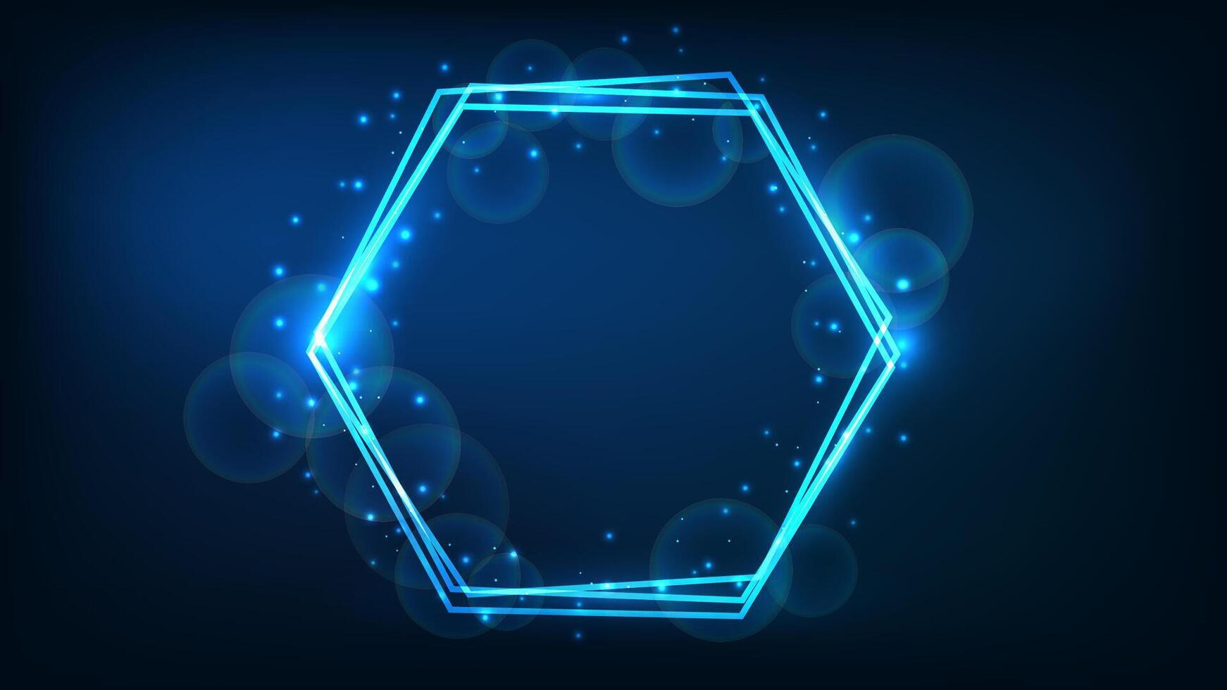 Neon hexagon frame with shining effects and sparkles vector