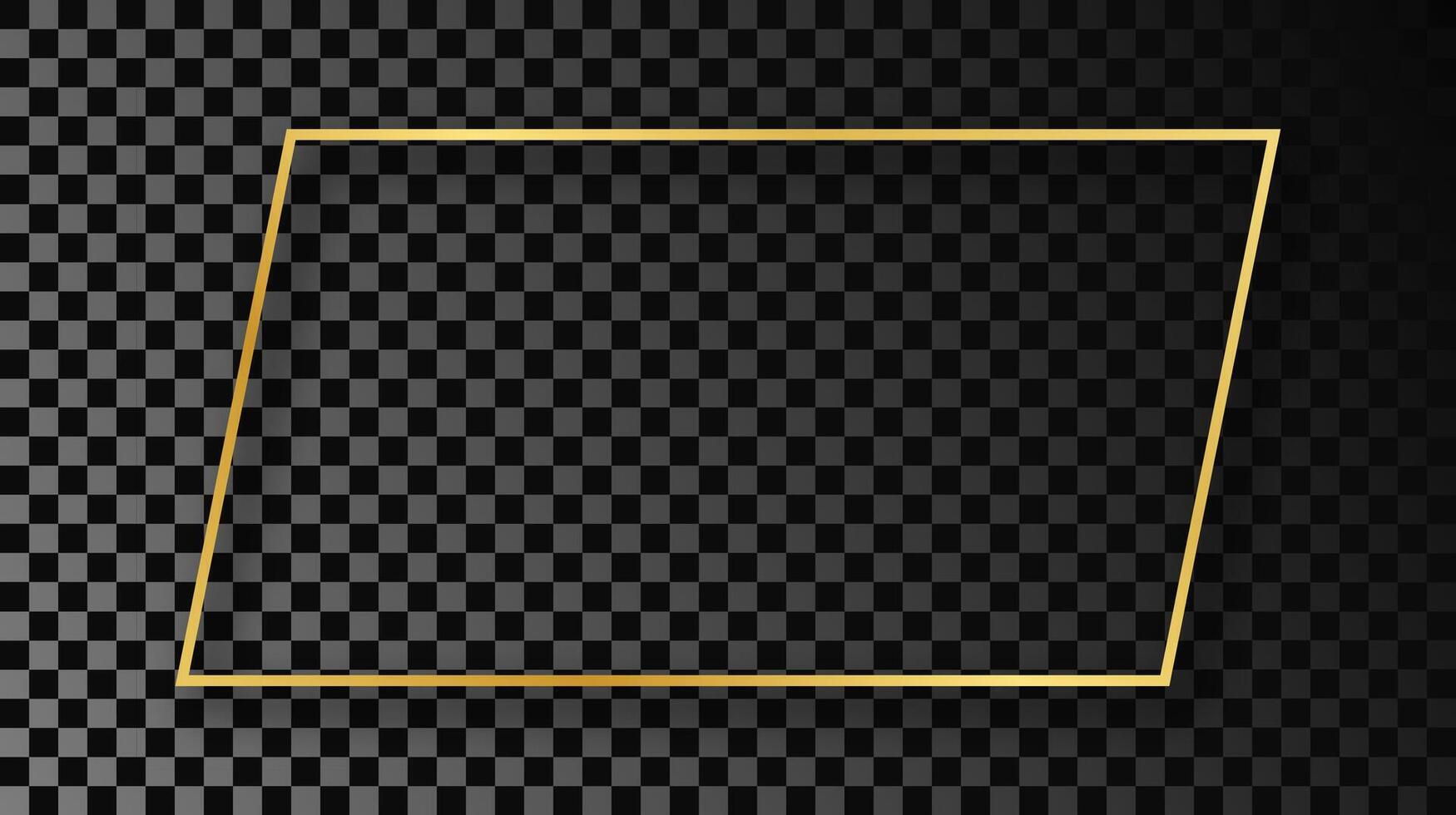 Gold glowing rectangular shape frame with shadow isolated on dark background. Shiny frame with glowing effects. illustration. vector