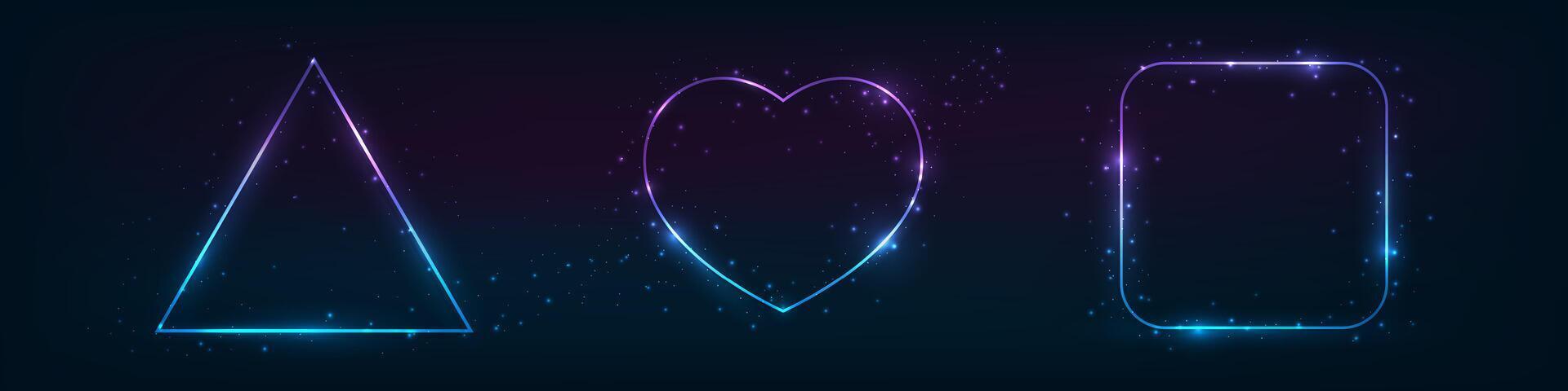 Set of neon frames with shining effects vector