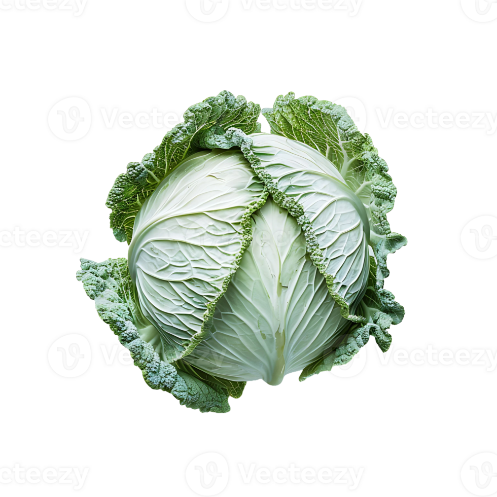 A single head of green cabbage with slightly crinkled leaves png