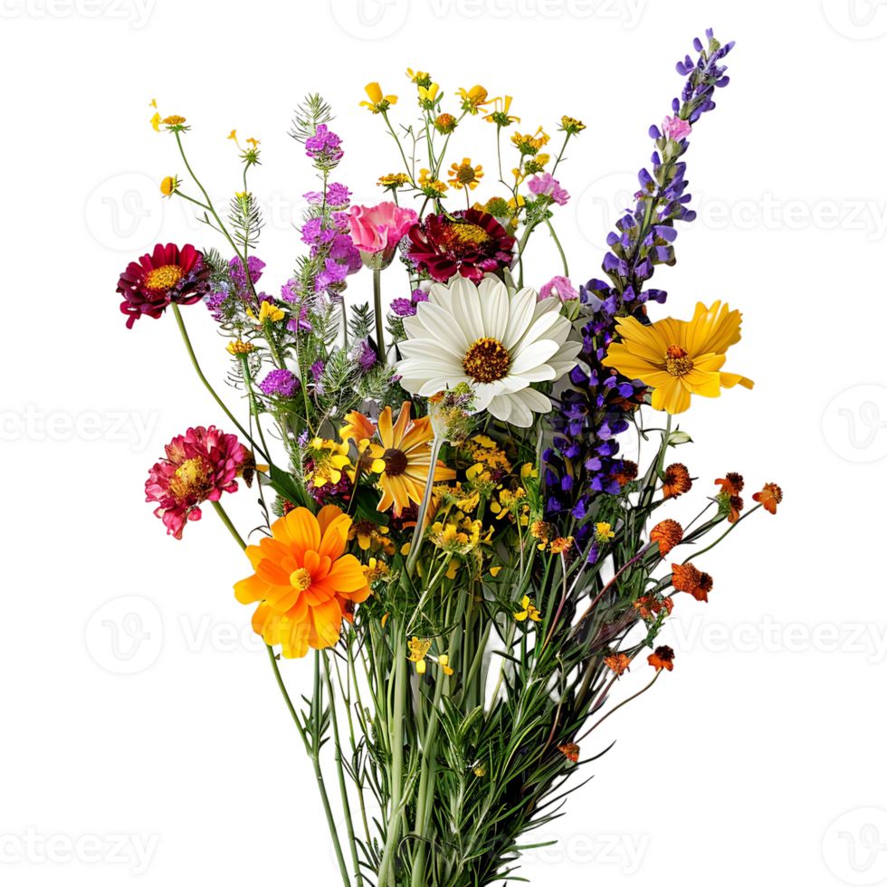 A vibrant bouquet of wildflowers in full bloom, bursting with color png