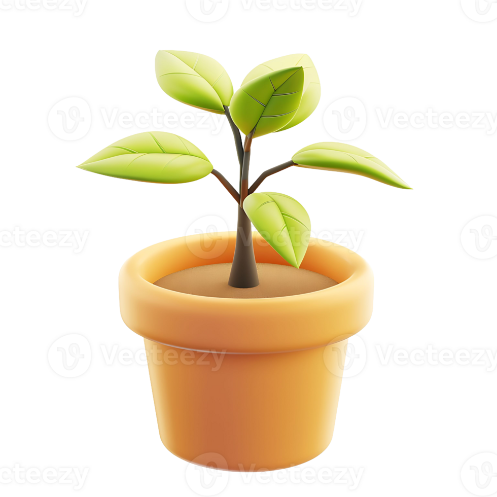 A 3D rendering of a potted plant with vibrant green leaves png