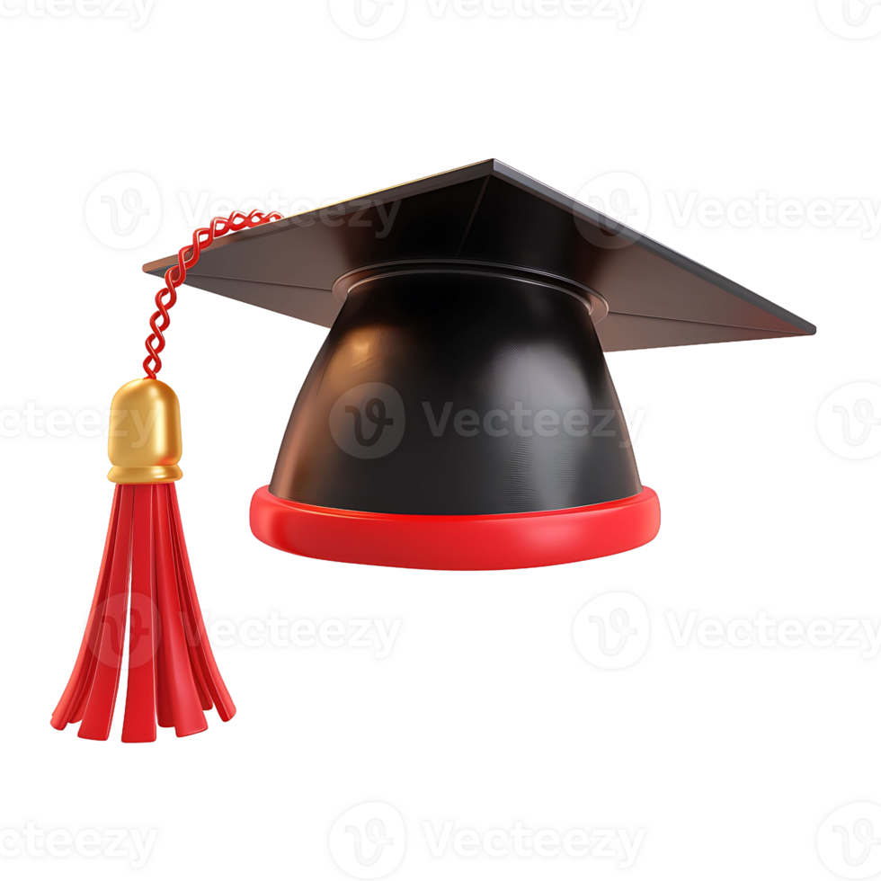 black graduation cap with a red tassel, symbolizing academic achievement and graduation celebration png