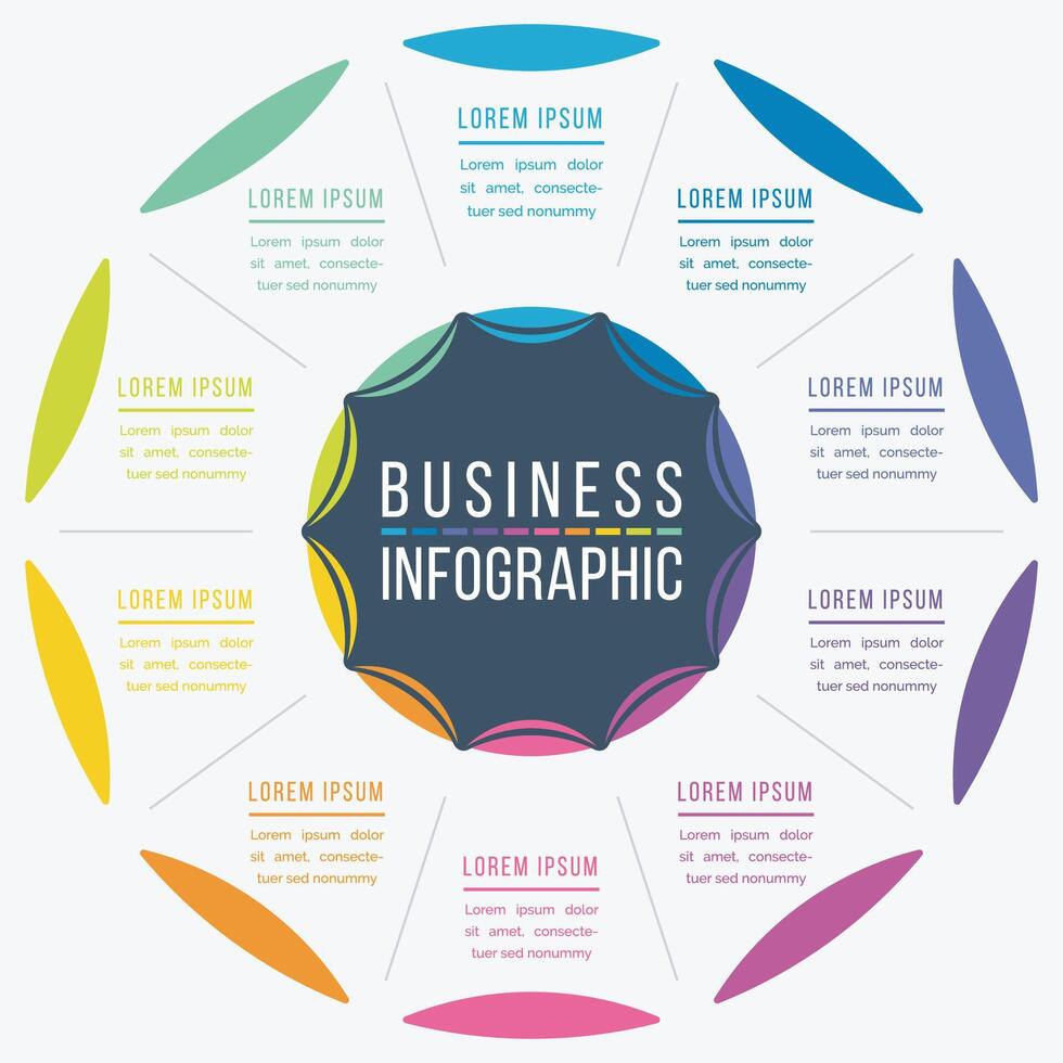 Infographic design 10 steps, objects, elements or options business information circle infographic template vector