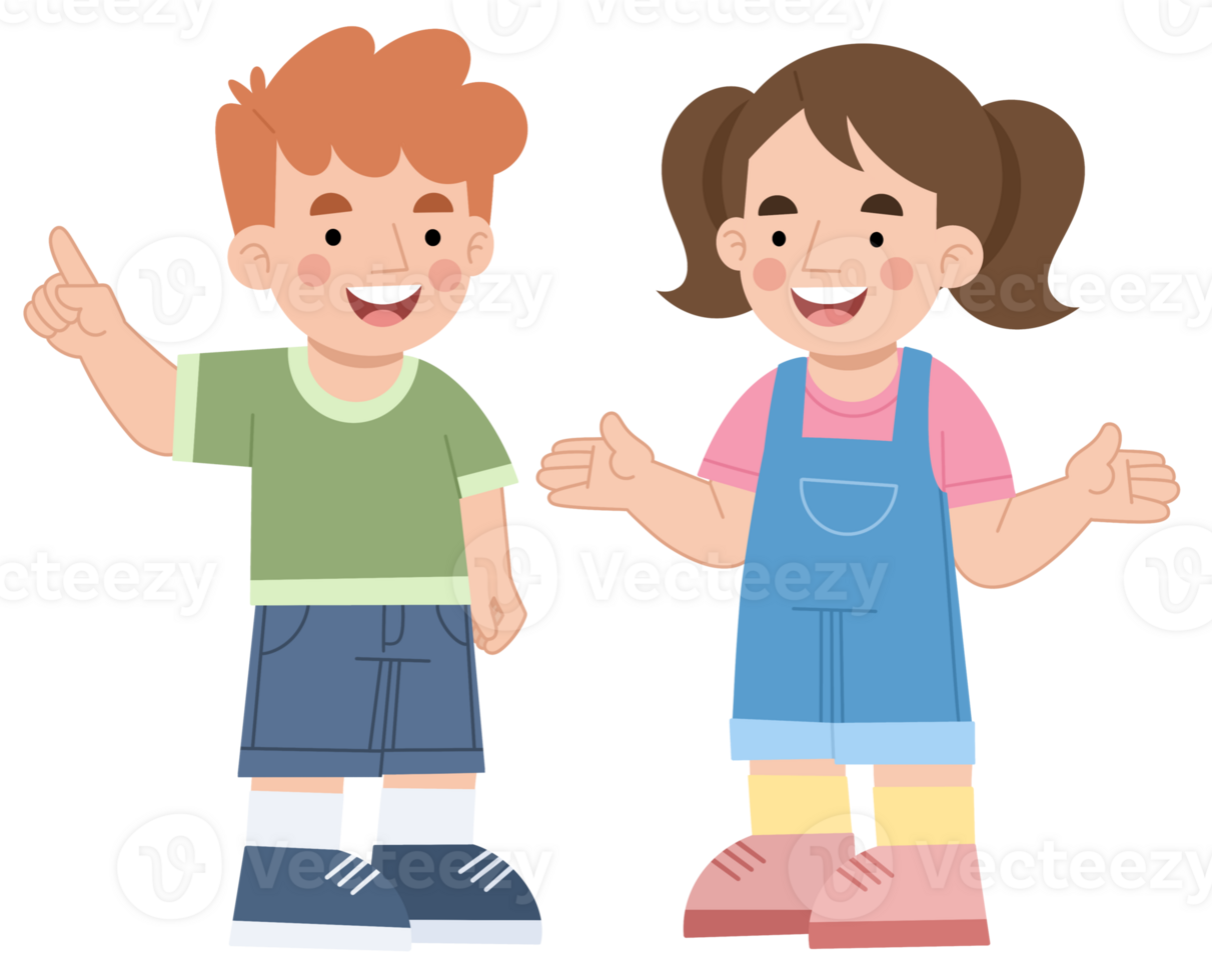 Boy and girl talking to each other flat illustration png