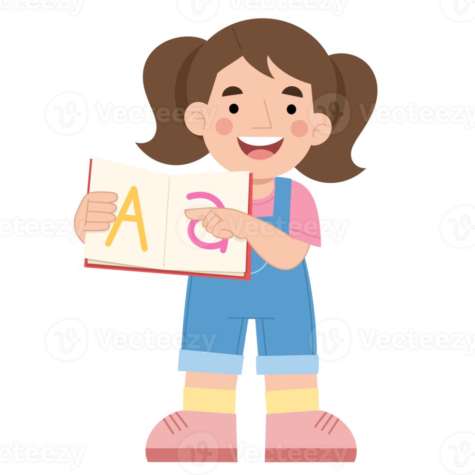 Little girl reading a book flat Illustration png