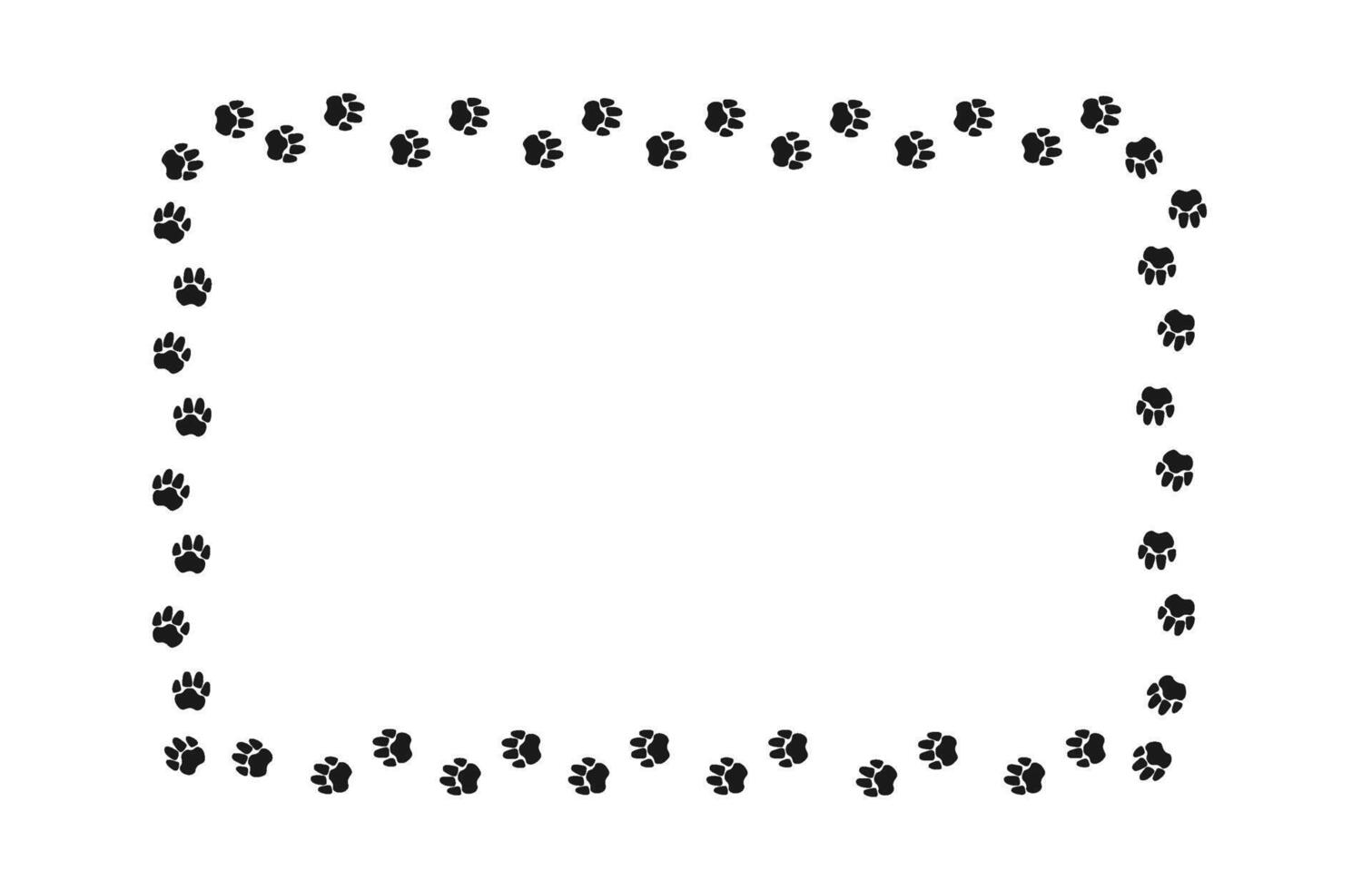 Rectangular frame with pet paw print. Black silhouette of a path of dog or cat footprints . Frame with pet footprints for design of shop windows, websites, etc. illustration. vector