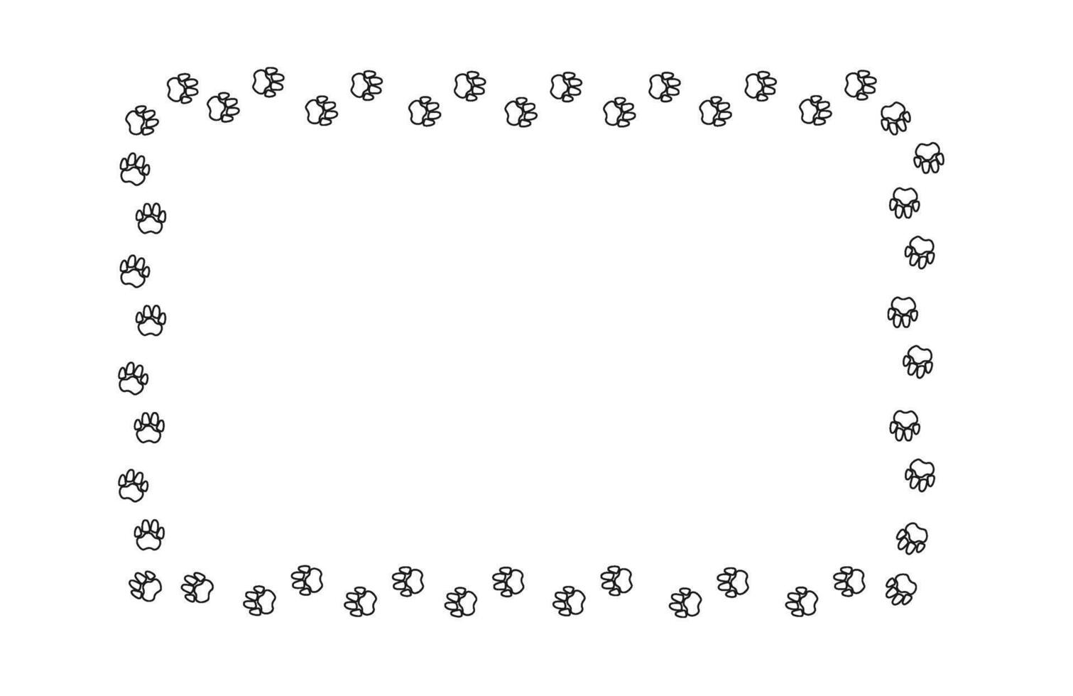 Rectangular frame with contoured pet paw print. Black silhouette of a path of dog or cat footprints . Frame with pet footprints for design of shop windows, websites, etc. illustration. vector
