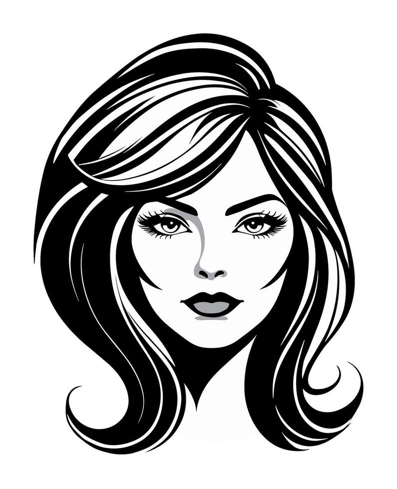 Feathered layered long hair with side part bangs style 70s 46789329 Vector Art at Vecteezy