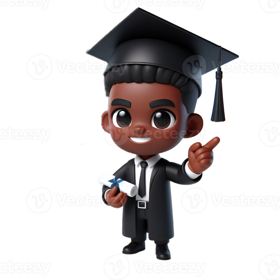 Cute Student Cartoon with Graduation Cap Isolated on Transparent Background png
