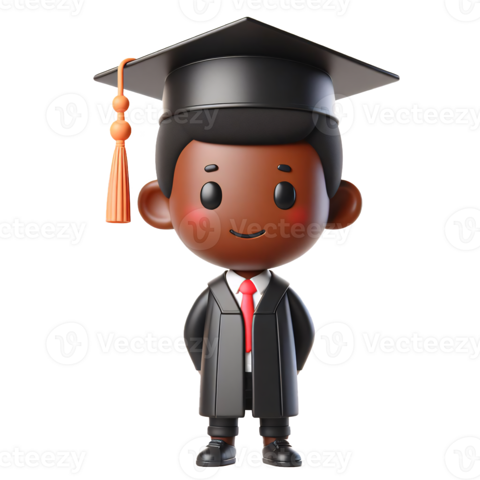 Cute Student Cartoon with Graduation Cap Isolated on Transparent Background png