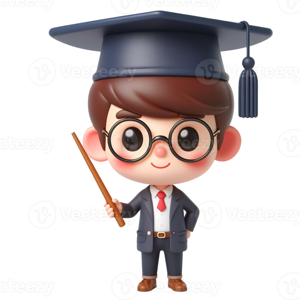 Cute Student Cartoon with Graduation Cap Isolated on Transparent Background png