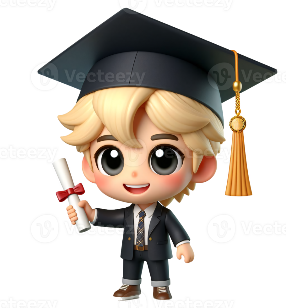 Cute Student Cartoon with Graduation Cap Isolated on Transparent Background png