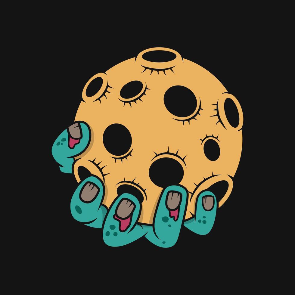 Cartoon illustration of a monster's hand gripping a planet. vector