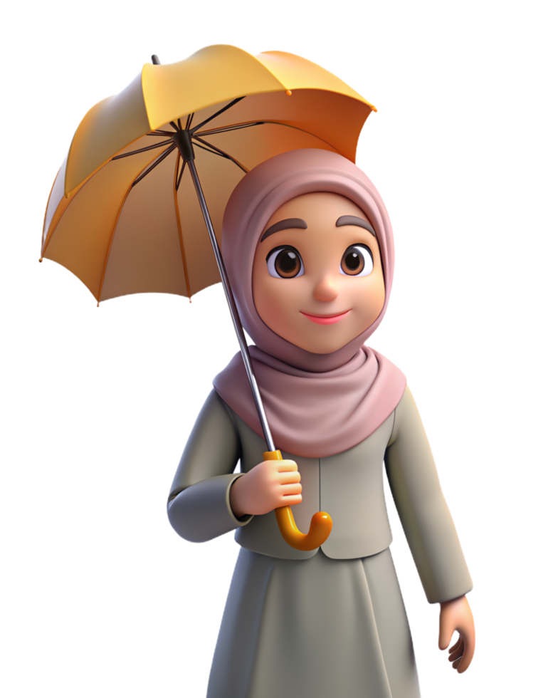 hijab menina com guarda-chuva 3d ilustração png