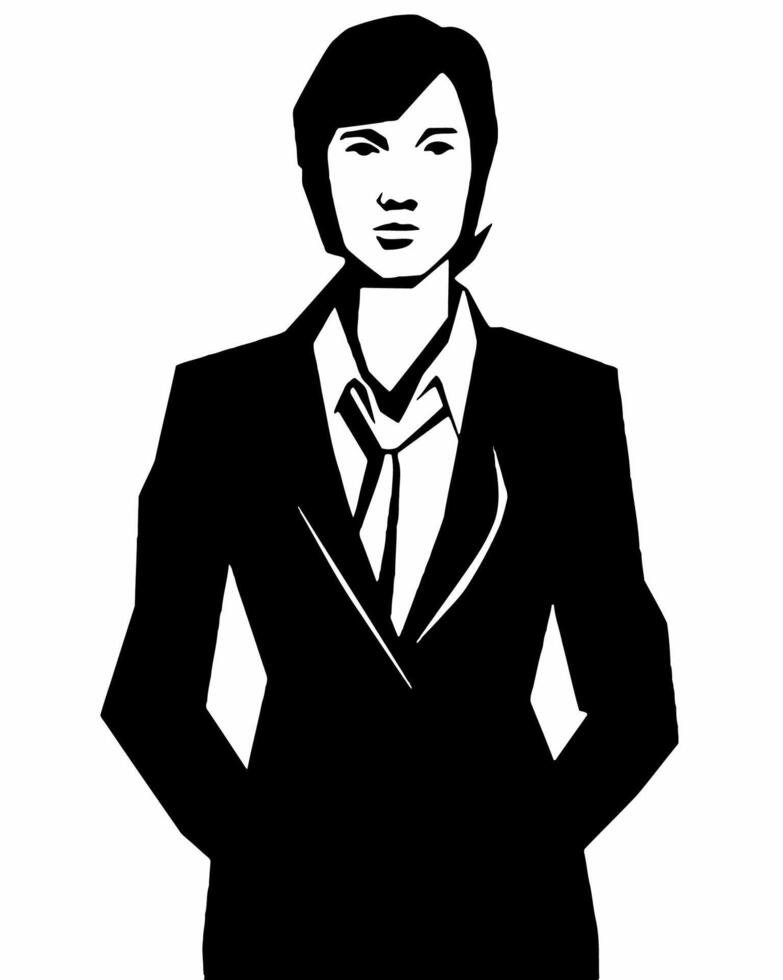 a silhouette of a woman in a suit and tie vector