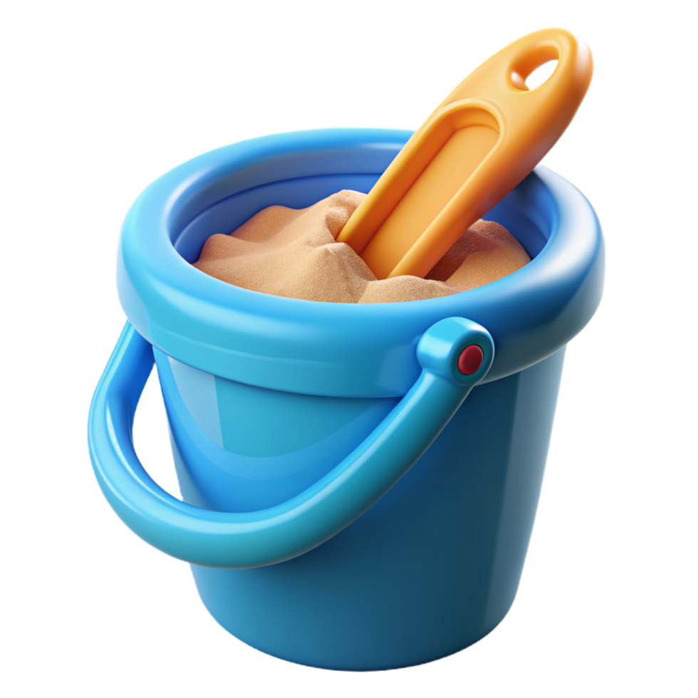 Plastic Bucket with Beach Sand and Shovel 3d Object png