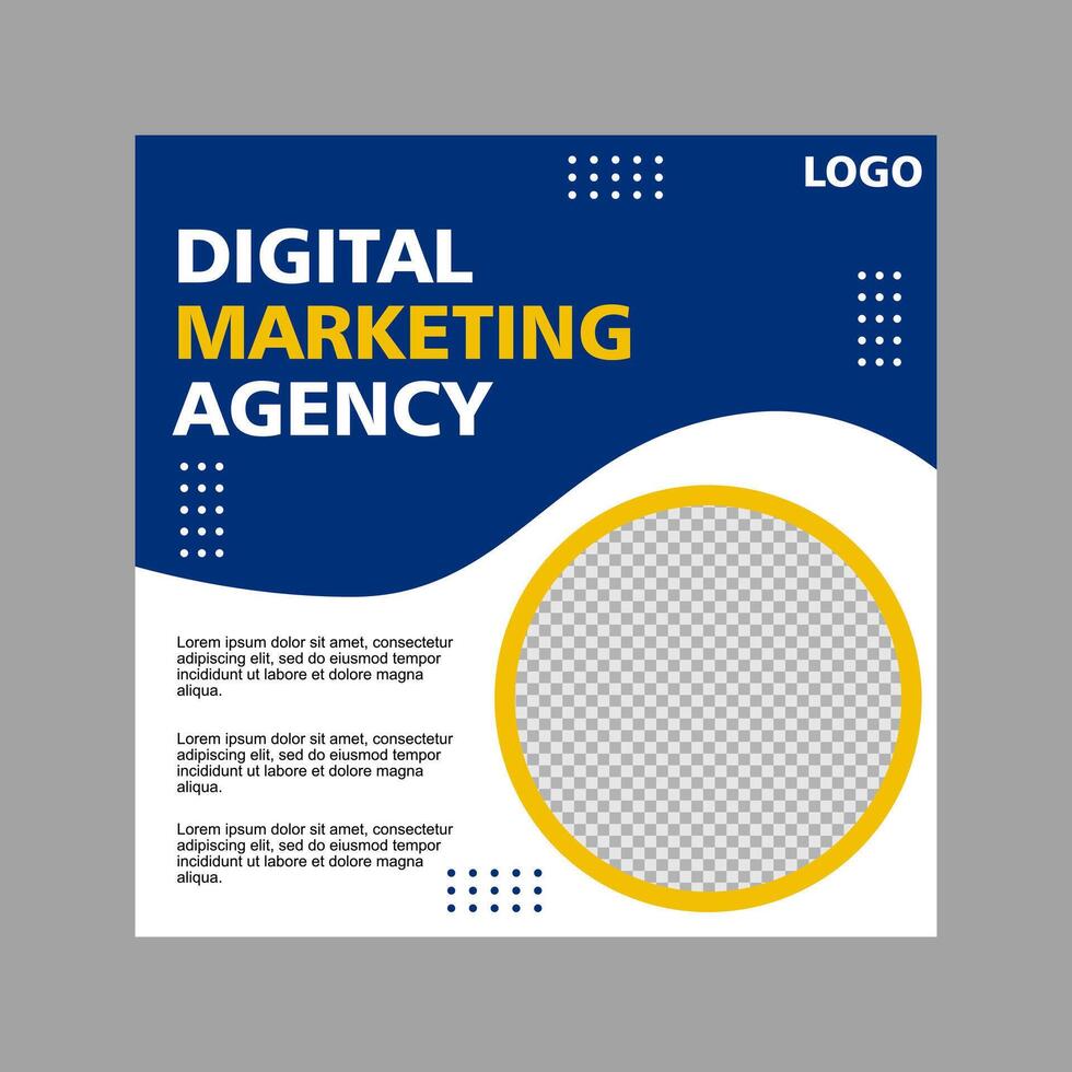 social media post design in blue and yellow for product promotion, a company. vector