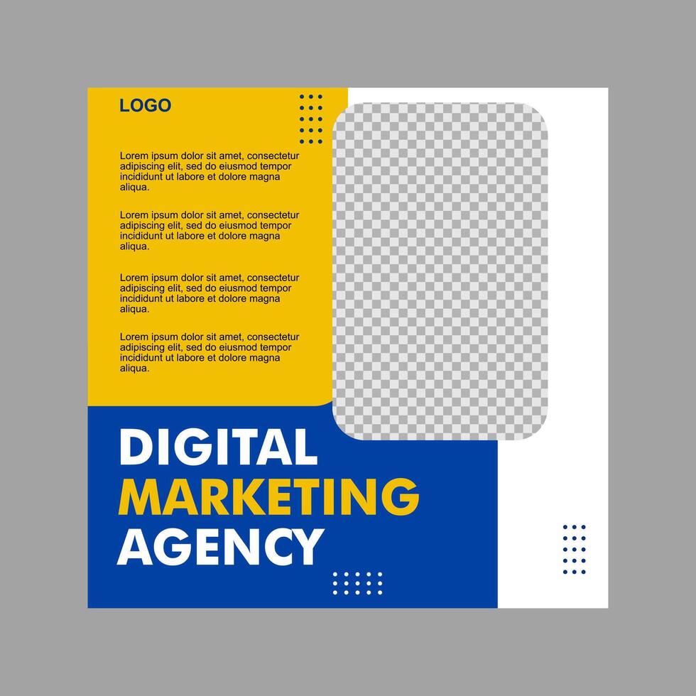 social media post design in blue and yellow for product promotion, a company. vector