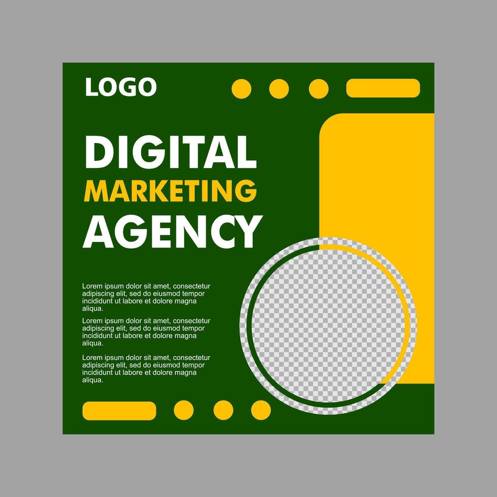 social media post design in green and yellow for product promotion, a company. vector