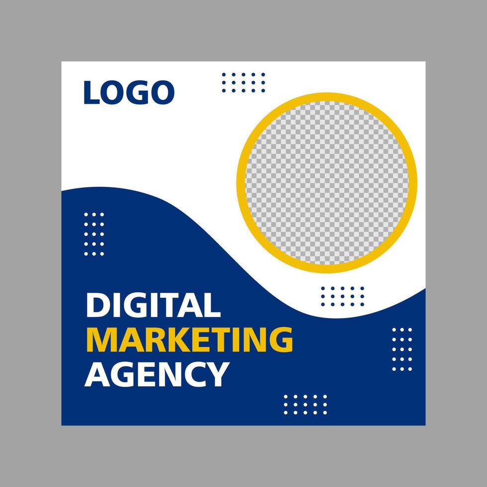 social media post design in blue and yellow for product promotion, a company. vector