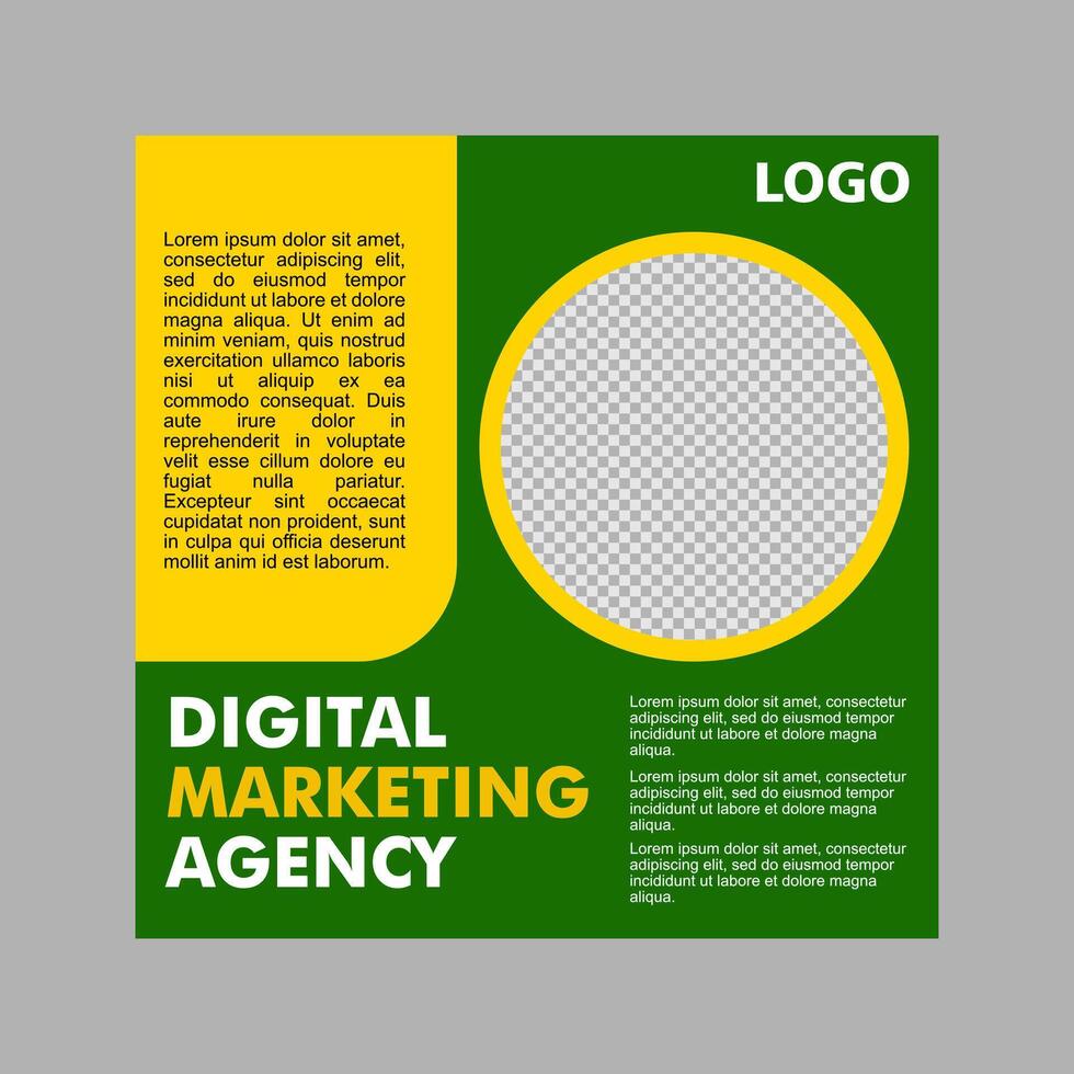 social media post design in green and yellow for product promotion, a company. vector