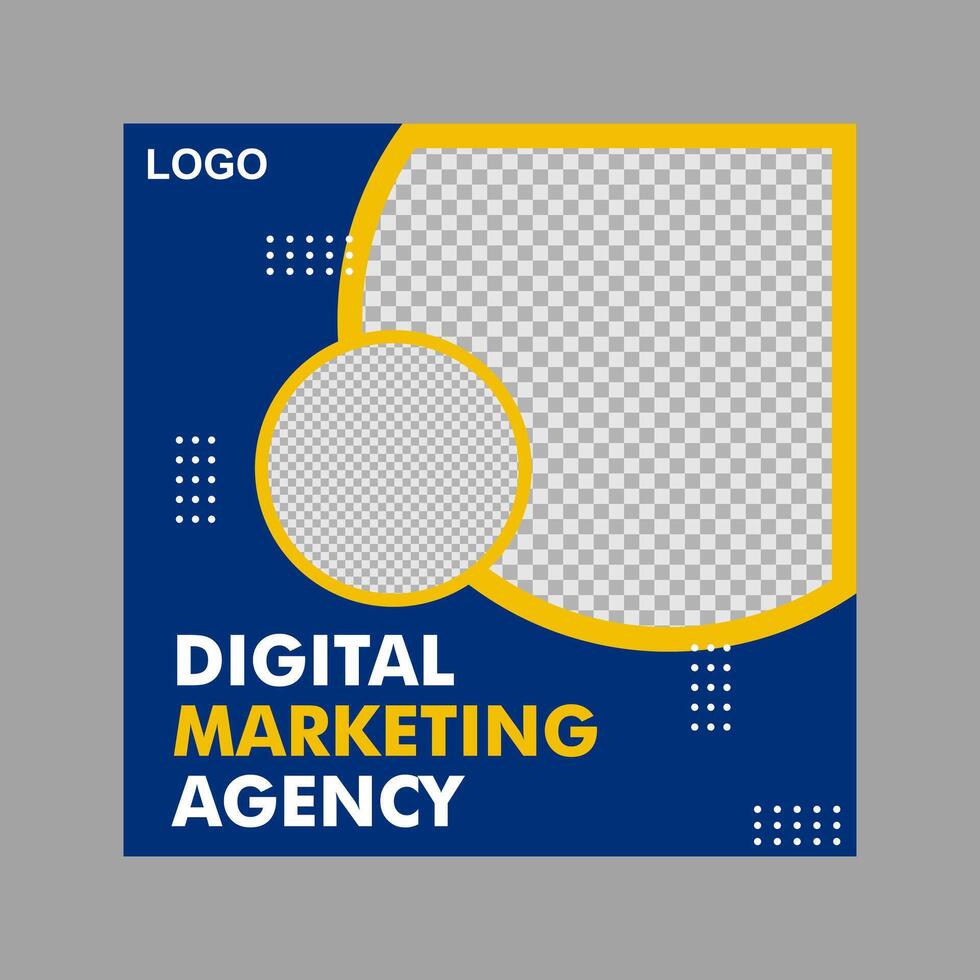 social media post design in blue and yellow for product promotion, a company. vector