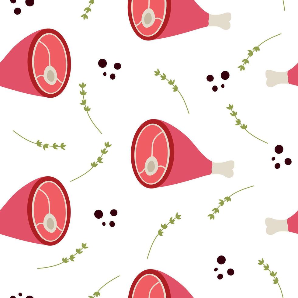 Jamon Jambon de Bayonne Prosciutto black pepper seamless pattern background vector