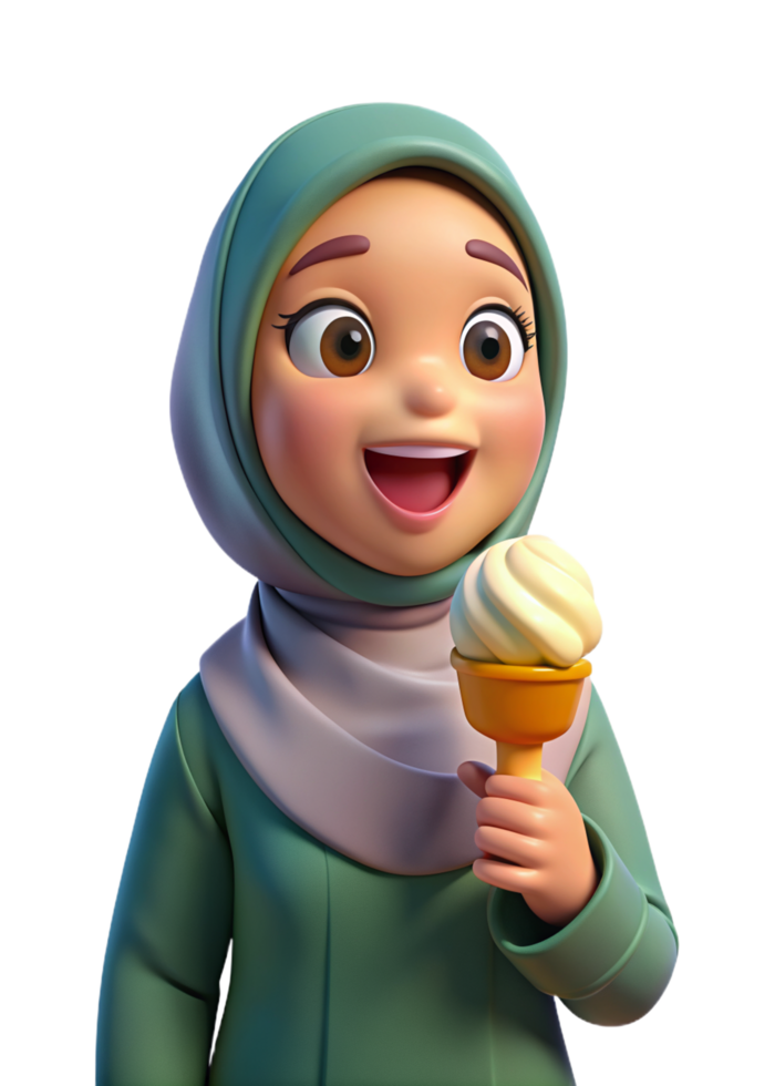 Female with Hijab Enjoy Ice Cream 3d Design png