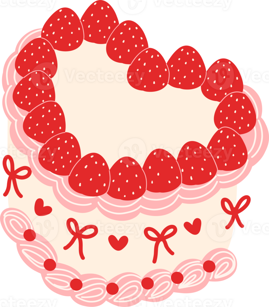 Coquette Strawberry heart Cake Vintage Retro Dessert in Vibrant Flat Design png