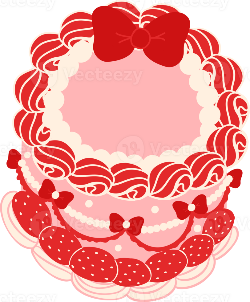 Coquette Strawberry Cake Vintage Retro Dessert in Vibrant Flat Design png
