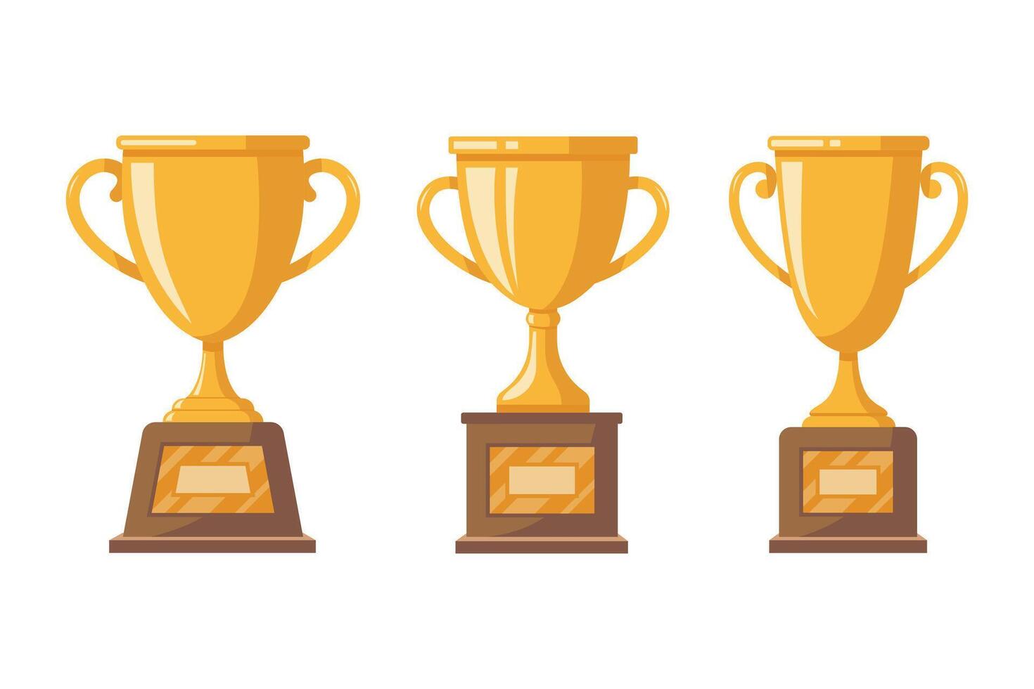 three gold trophy cups on a white background vector