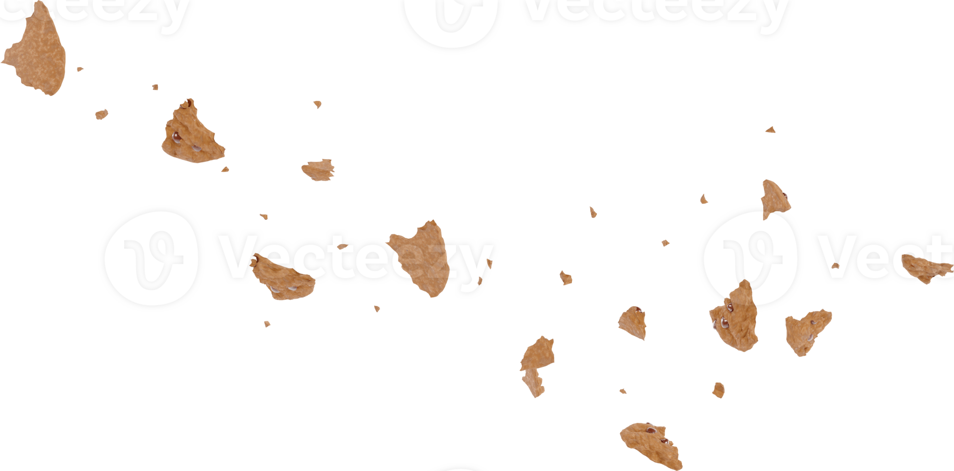 broken cookies with chocolate chips falling in the air png