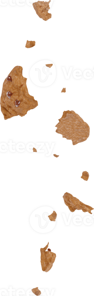 broken cookies with chocolate chips falling in the air png