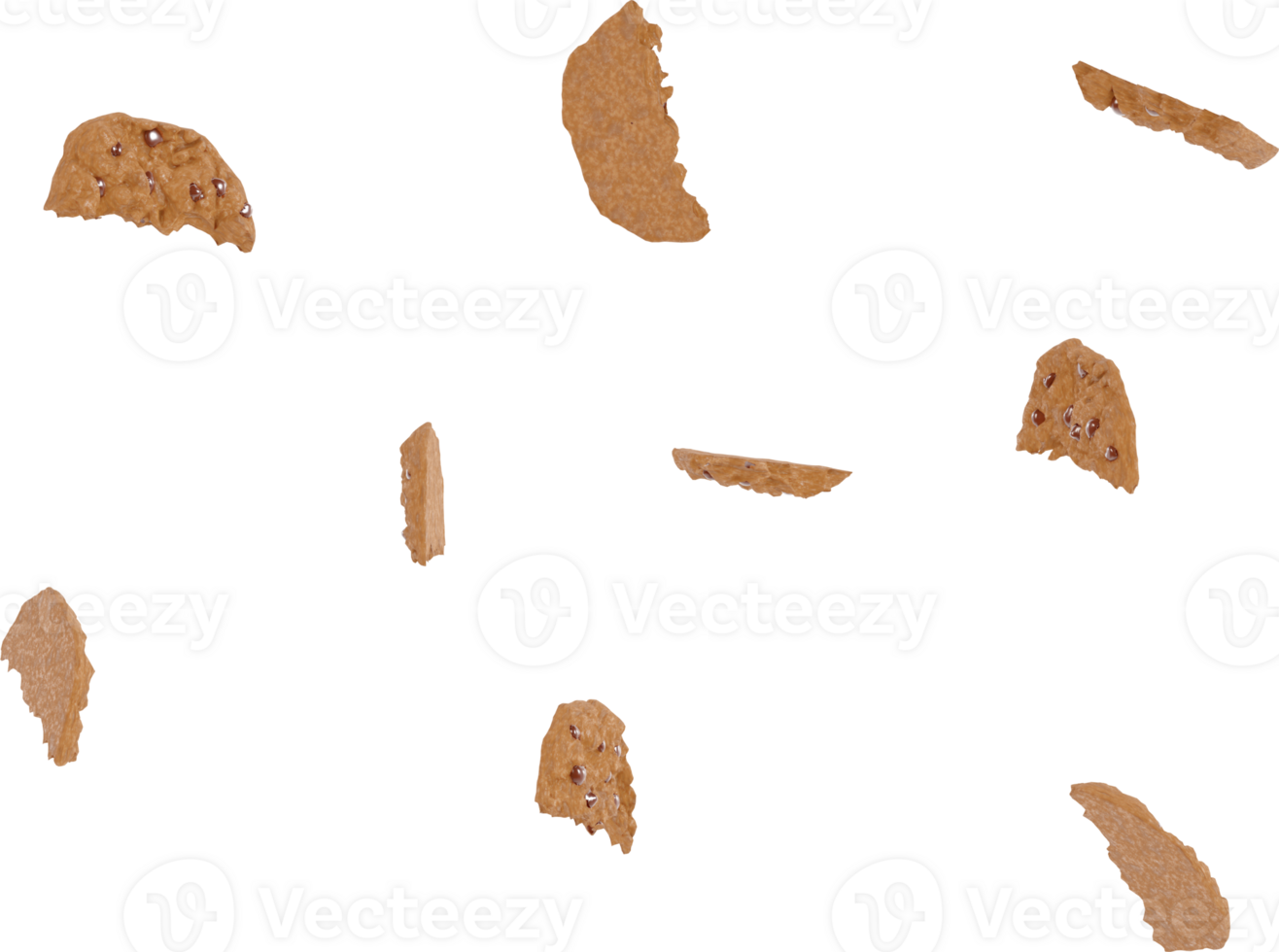 broken cookies with chocolate chips falling in the air png